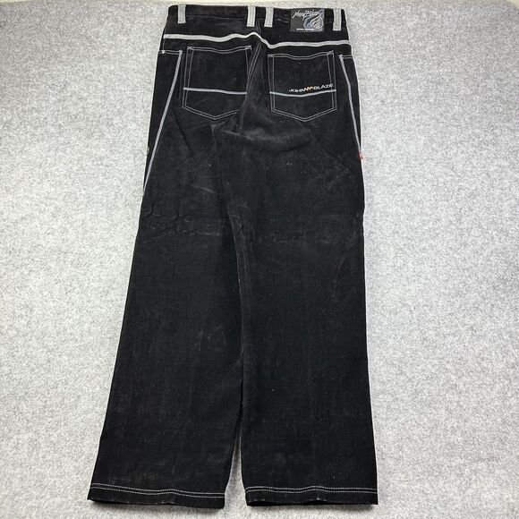 VTG Johnny Blaze Velvet Jeans Mens 38 Black Baggy HipHop Skater 90s Y2K Grunge* - Picture 1 of 12